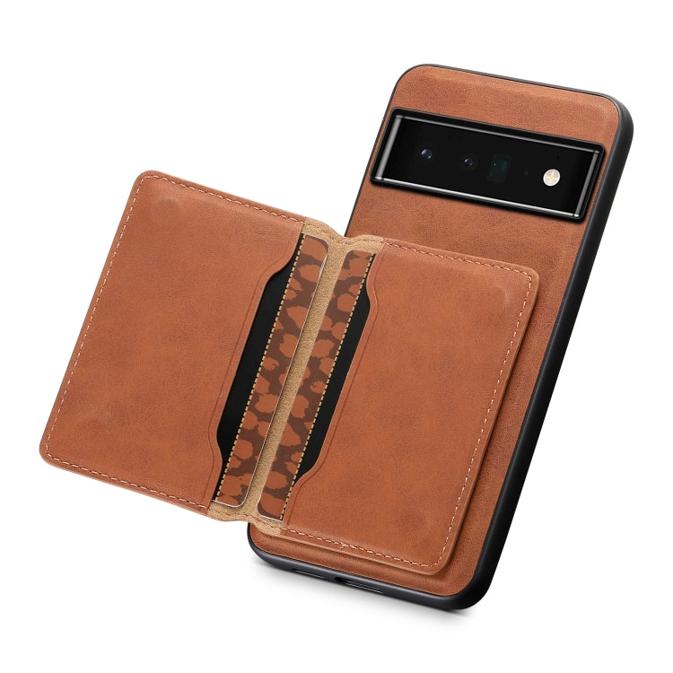 For Google Pixel 6 Pro Denior D13 Retro Texture Leather MagSafe Card Bag Phone Case(Brown) by Denior