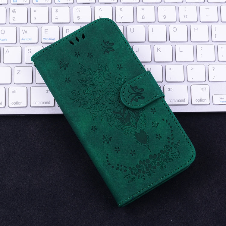 For iPhone 16e Butterfly Rose Embossed Leather Phone Case(Green) by bashfashion
