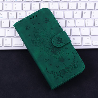 For iPhone 16e Butterfly Rose Embossed Leather Phone Case(Green) by bashfashion