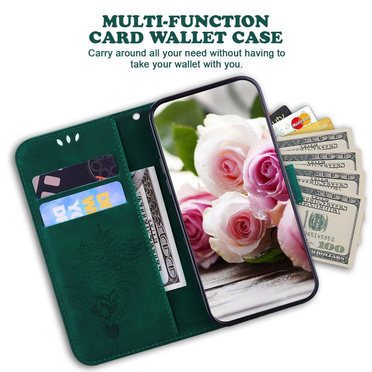 For iPhone 16e Butterfly Rose Embossed Leather Phone Case(Green) by bashfashion