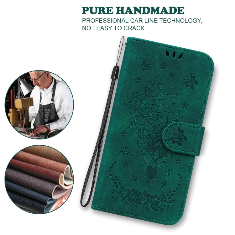 For iPhone 16e Butterfly Rose Embossed Leather Phone Case(Green) by bashfashion