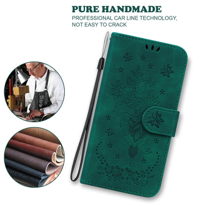 For iPhone 16e Butterfly Rose Embossed Leather Phone Case(Green) by bashfashion