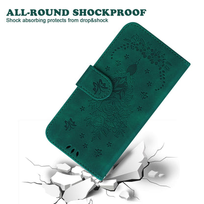 For iPhone 16e Butterfly Rose Embossed Leather Phone Case(Green) by bashfashion