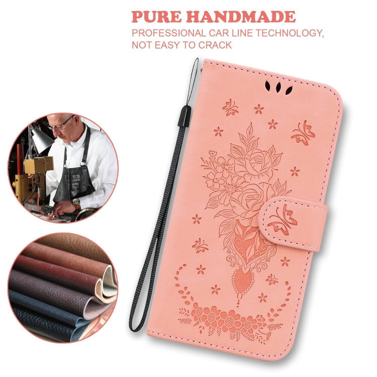 For iPhone 16e Butterfly Rose Embossed Leather Phone Case(Pink) by bashfashion