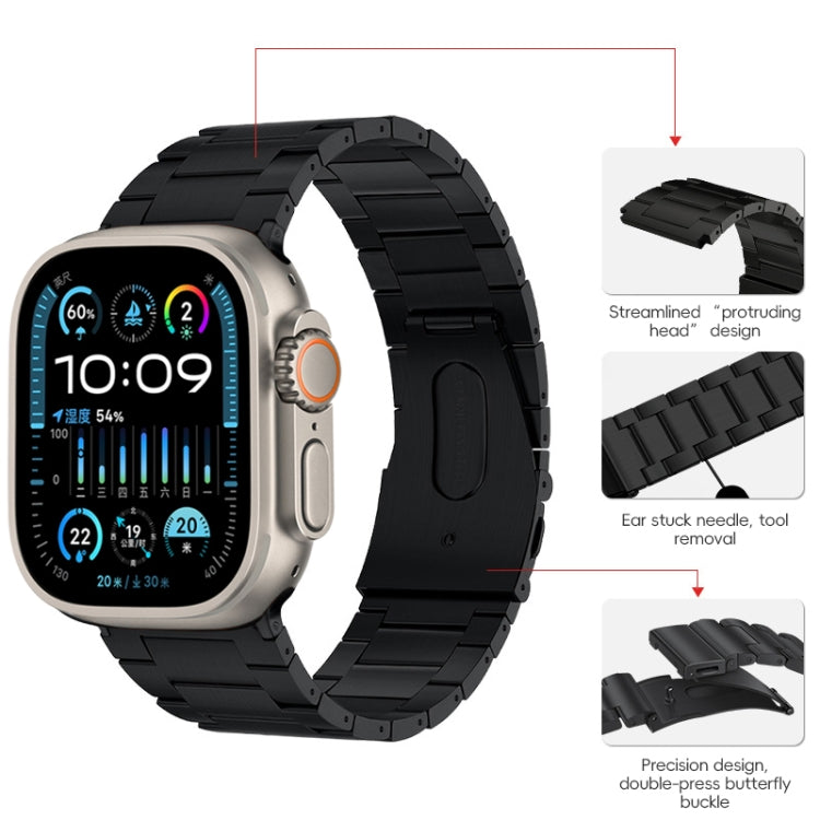 For Apple Watch Ultra 49mm PG63 Three-Bead Protrusion Titanium Metal Watch Band(Black) by bashfashion