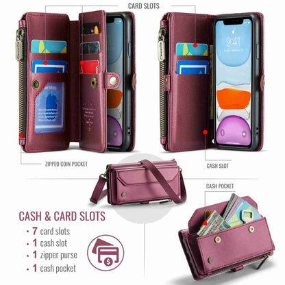 For iPhone 11 CaseMe C36 Card Slots Zipper Wallet RFID Anti-theft Leather Phone Case(Wine Red) by CaseMe