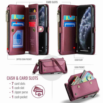 For iPhone 11 Pro Max CaseMe C36 Card Slots Zipper Wallet RFID Anti-theft Leather Phone Case(Wine Red) by CaseMe