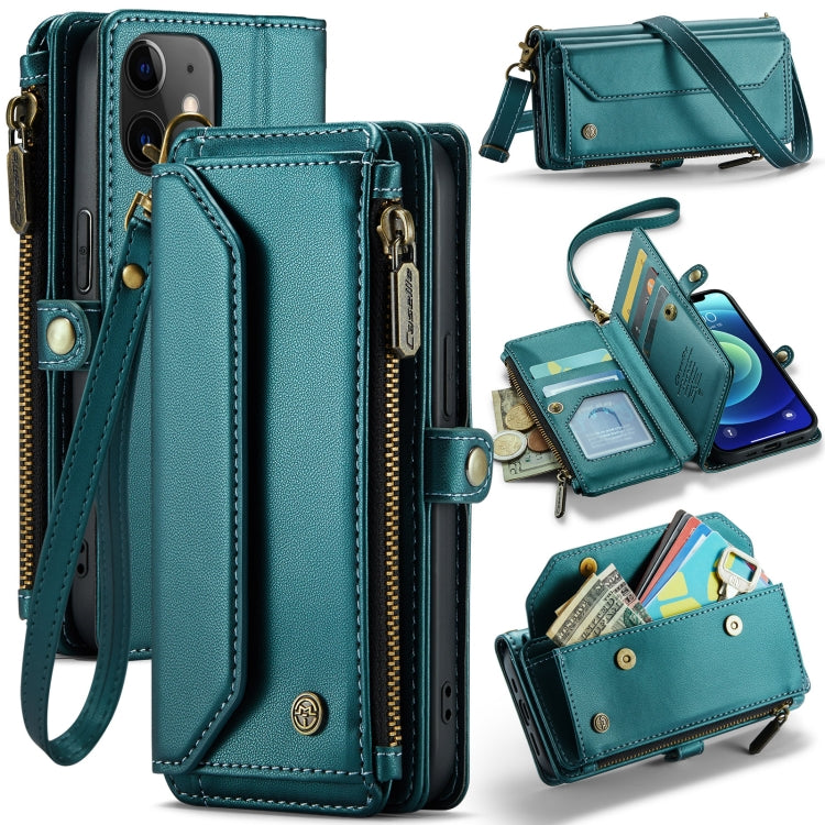 For iPhone 12 CaseMe C36 Card Slots Zipper Wallet RFID Anti-theft Leather Phone Case(Blue-green) by CaseMe