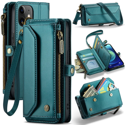 For iPhone 12 CaseMe C36 Card Slots Zipper Wallet RFID Anti-theft Leather Phone Case(Blue-green) by CaseMe