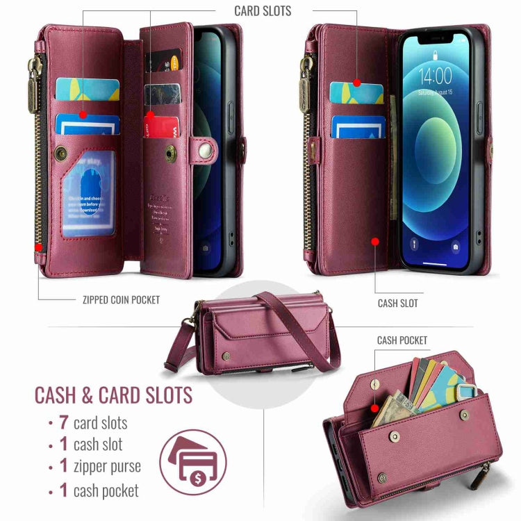 For iPhone 12 mini CaseMe C36 Card Slots Zipper Wallet RFID Anti-theft Leather Phone Case(Wine Red) by CaseMe