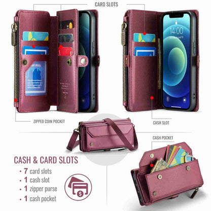 For iPhone 12 mini CaseMe C36 Card Slots Zipper Wallet RFID Anti-theft Leather Phone Case(Wine Red) by CaseMe