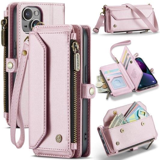 For iPhone 13 CaseMe C36 Card Slots Zipper Wallet RFID Anti-theft Leather Phone Case(Pink) by CaseMe