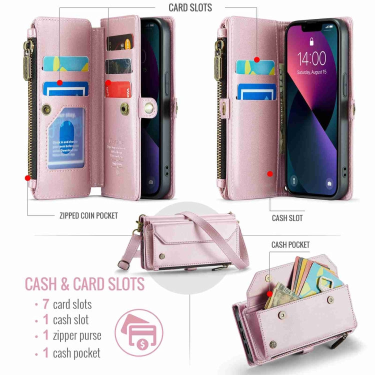 For iPhone 13 CaseMe C36 Card Slots Zipper Wallet RFID Anti-theft Leather Phone Case(Pink) by CaseMe