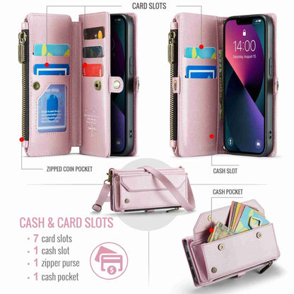 For iPhone 13 CaseMe C36 Card Slots Zipper Wallet RFID Anti-theft Leather Phone Case(Pink) by CaseMe