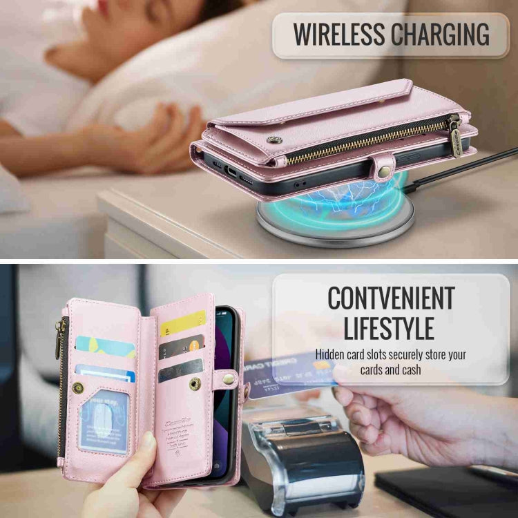 For iPhone 13 CaseMe C36 Card Slots Zipper Wallet RFID Anti-theft Leather Phone Case(Pink) by CaseMe