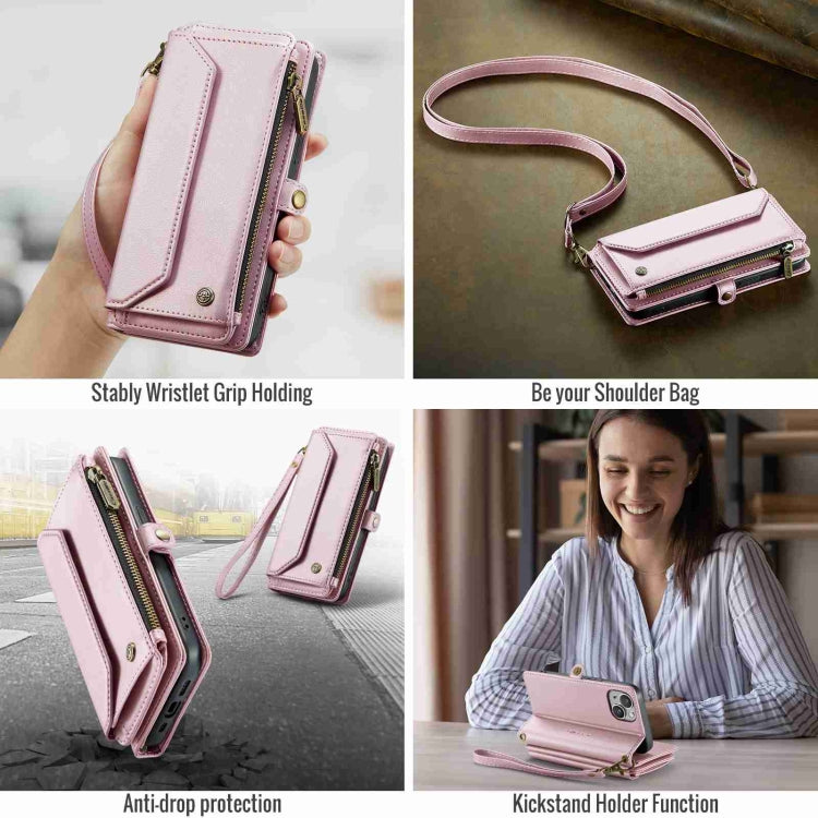 For iPhone 13 CaseMe C36 Card Slots Zipper Wallet RFID Anti-theft Leather Phone Case(Pink) by CaseMe
