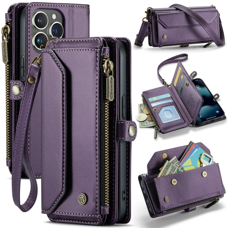 For iPhone 13 Pro CaseMe C36 Card Slots Zipper Wallet RFID Anti-theft Leather Phone Case(Purple) by CaseMe