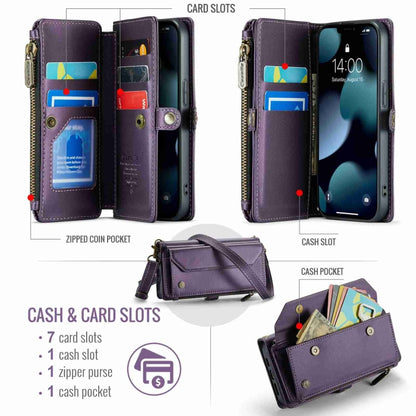 For iPhone 13 Pro CaseMe C36 Card Slots Zipper Wallet RFID Anti-theft Leather Phone Case(Purple) by CaseMe