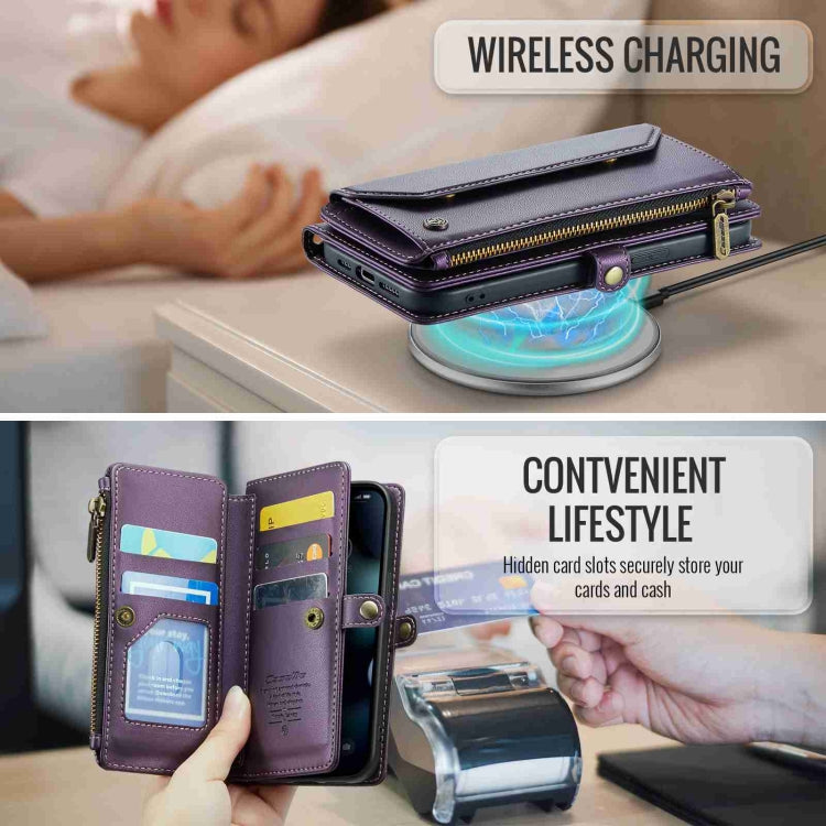 For iPhone 13 Pro CaseMe C36 Card Slots Zipper Wallet RFID Anti-theft Leather Phone Case(Purple) by CaseMe