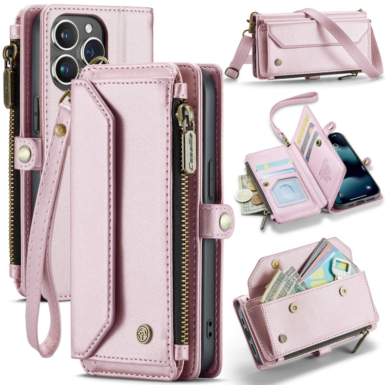 For iPhone 13 Pro Max CaseMe C36 Card Slots Zipper Wallet RFID Anti-theft Leather Phone Case(Pink) by CaseMe