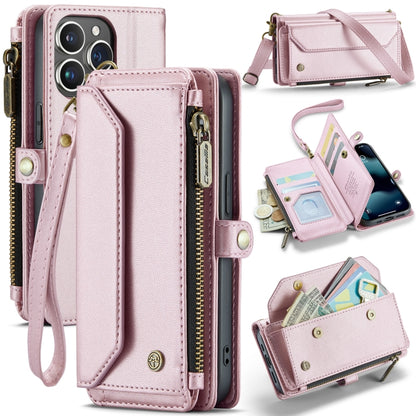 For iPhone 13 Pro Max CaseMe C36 Card Slots Zipper Wallet RFID Anti-theft Leather Phone Case(Pink) by CaseMe