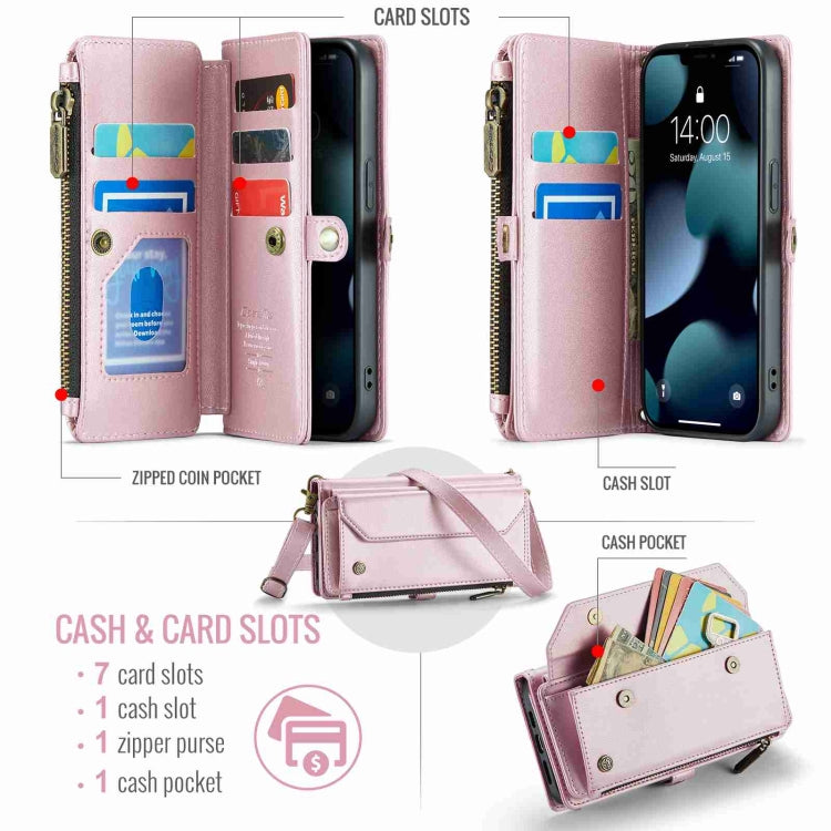 For iPhone 13 Pro Max CaseMe C36 Card Slots Zipper Wallet RFID Anti-theft Leather Phone Case(Pink) by CaseMe