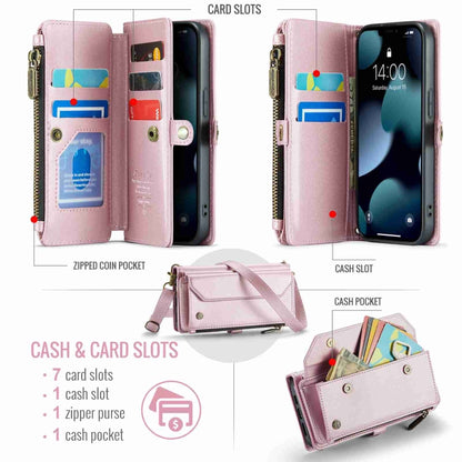 For iPhone 13 Pro Max CaseMe C36 Card Slots Zipper Wallet RFID Anti-theft Leather Phone Case(Pink) by CaseMe