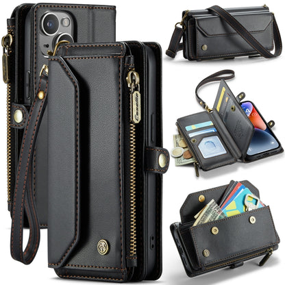 For iPhone 14 CaseMe C36 Card Slots Zipper Wallet RFID Anti-theft Leather Phone Case(Black) by CaseMe