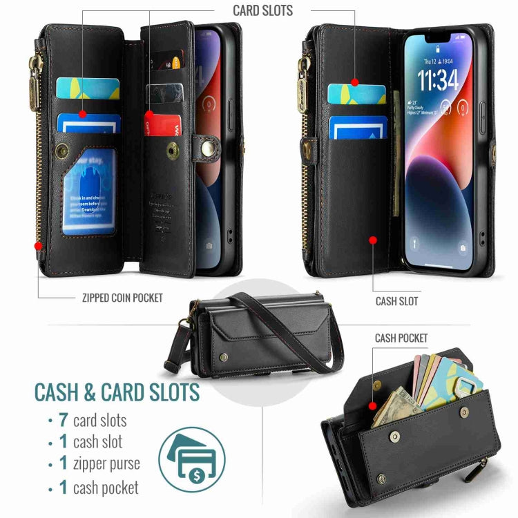 For iPhone 14 CaseMe C36 Card Slots Zipper Wallet RFID Anti-theft Leather Phone Case(Black) by CaseMe