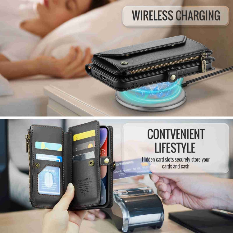 For iPhone 14 CaseMe C36 Card Slots Zipper Wallet RFID Anti-theft Leather Phone Case(Black) by CaseMe