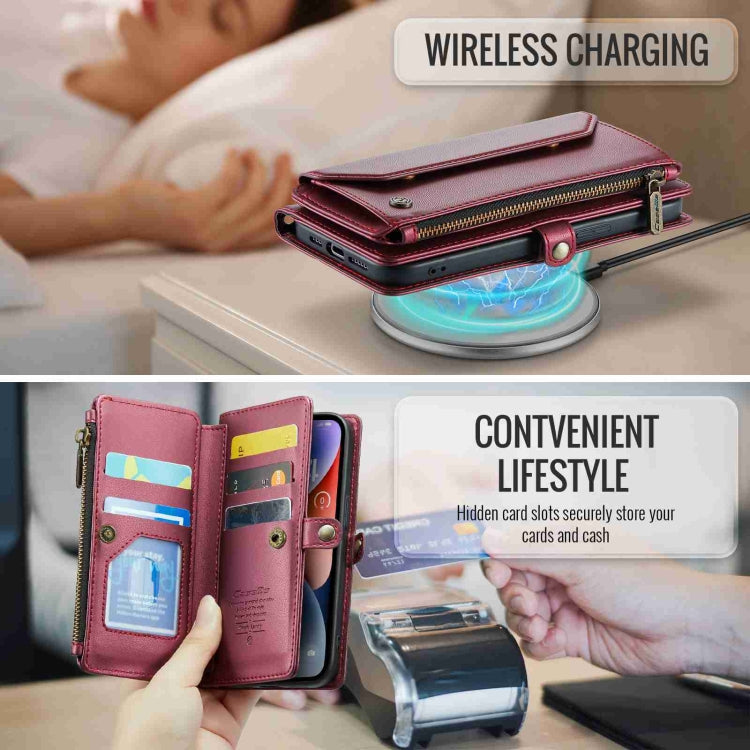 For iPhone 14 CaseMe C36 Card Slots Zipper Wallet RFID Anti-theft Leather Phone Case(Wine Red) by CaseMe