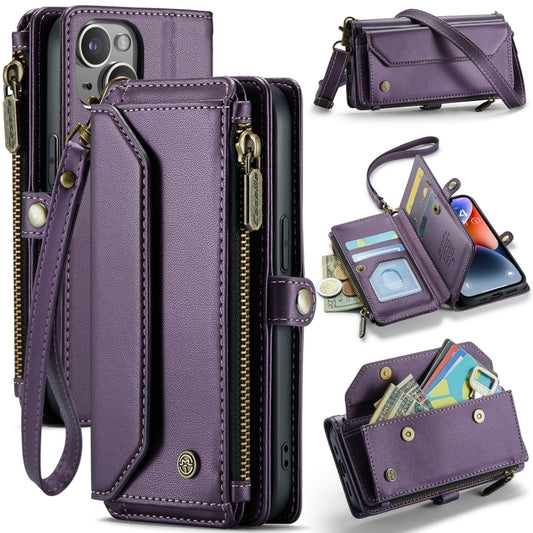 For iPhone 14 Plus CaseMe C36 Card Slots Zipper Wallet RFID Anti-theft Leather Phone Case(Purple) by CaseMe