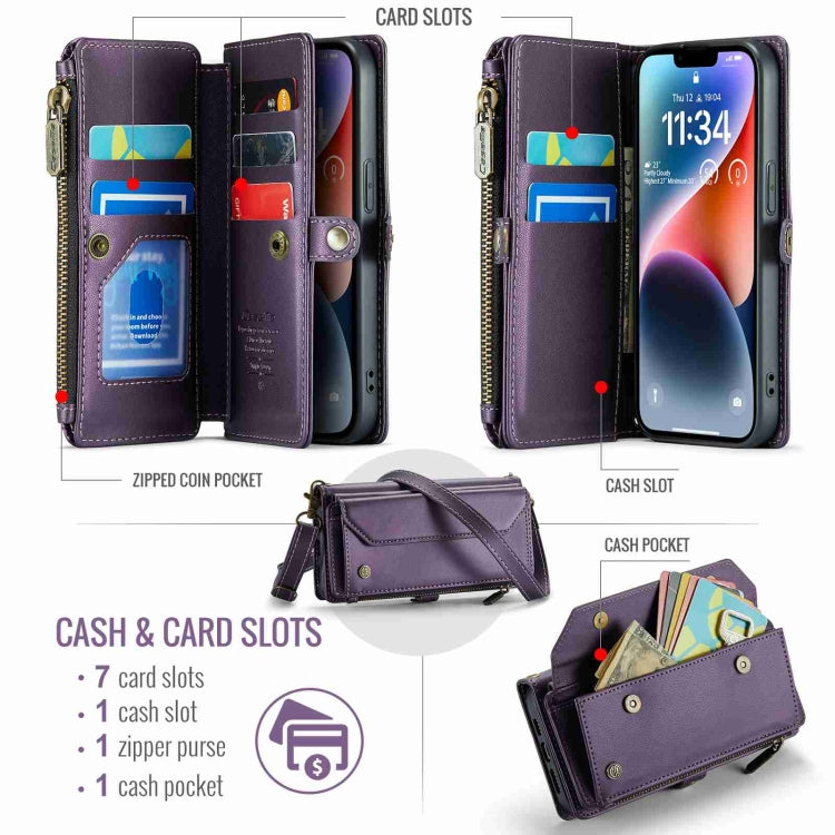 For iPhone 14 Plus CaseMe C36 Card Slots Zipper Wallet RFID Anti-theft Leather Phone Case(Purple) by CaseMe