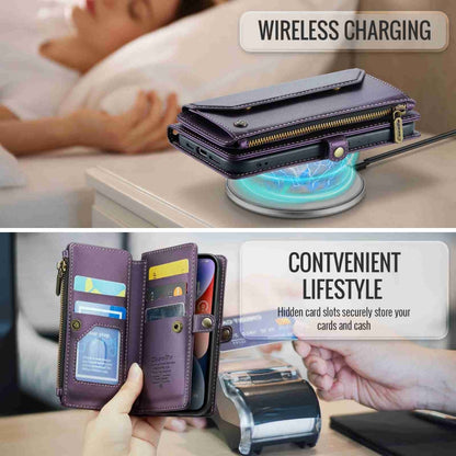 For iPhone 14 Plus CaseMe C36 Card Slots Zipper Wallet RFID Anti-theft Leather Phone Case(Purple) by CaseMe