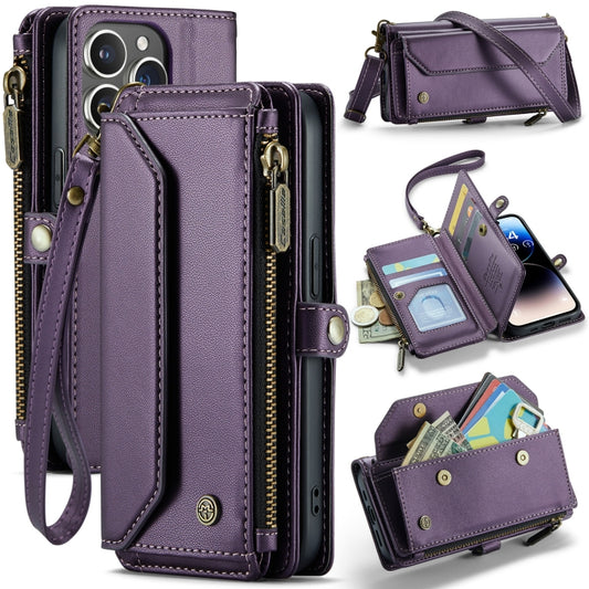 For iPhone 14 Pro Max CaseMe C36 Card Slots Zipper Wallet RFID Anti-theft Leather Phone Case(Purple) by CaseMe