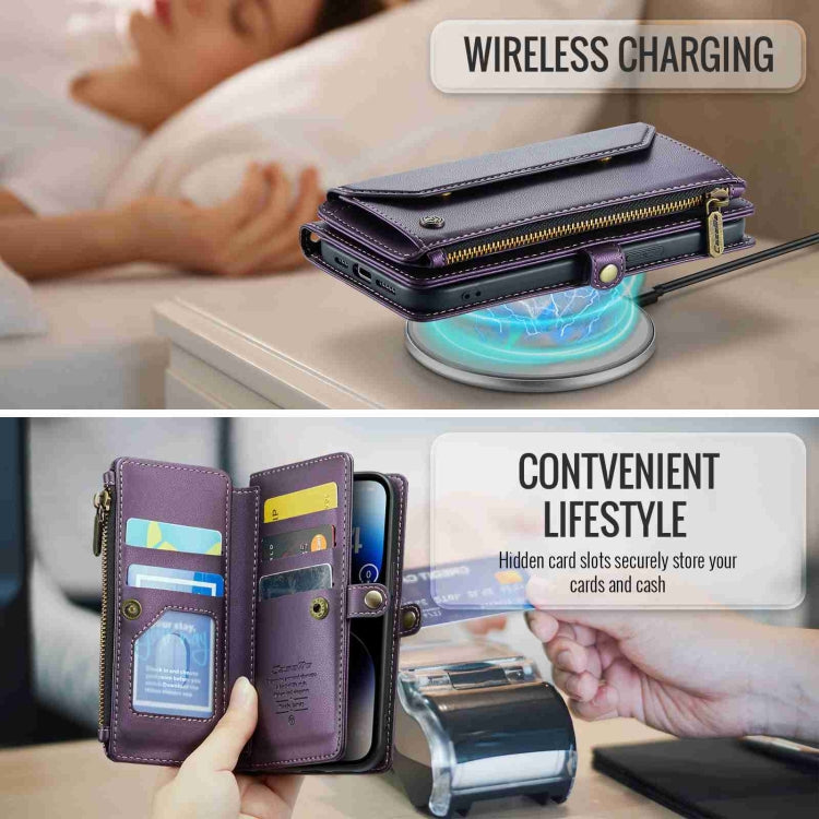 For iPhone 14 Pro Max CaseMe C36 Card Slots Zipper Wallet RFID Anti-theft Leather Phone Case(Purple) by CaseMe