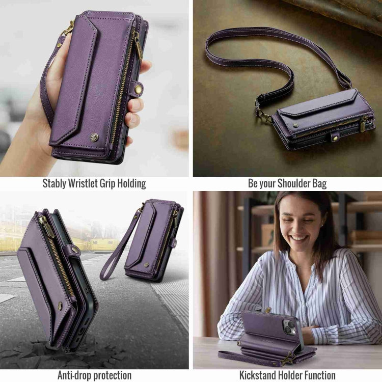 For iPhone 15 CaseMe C36 Card Slots Zipper Wallet RFID Anti-theft Leather Phone Case(Purple) by CaseMe