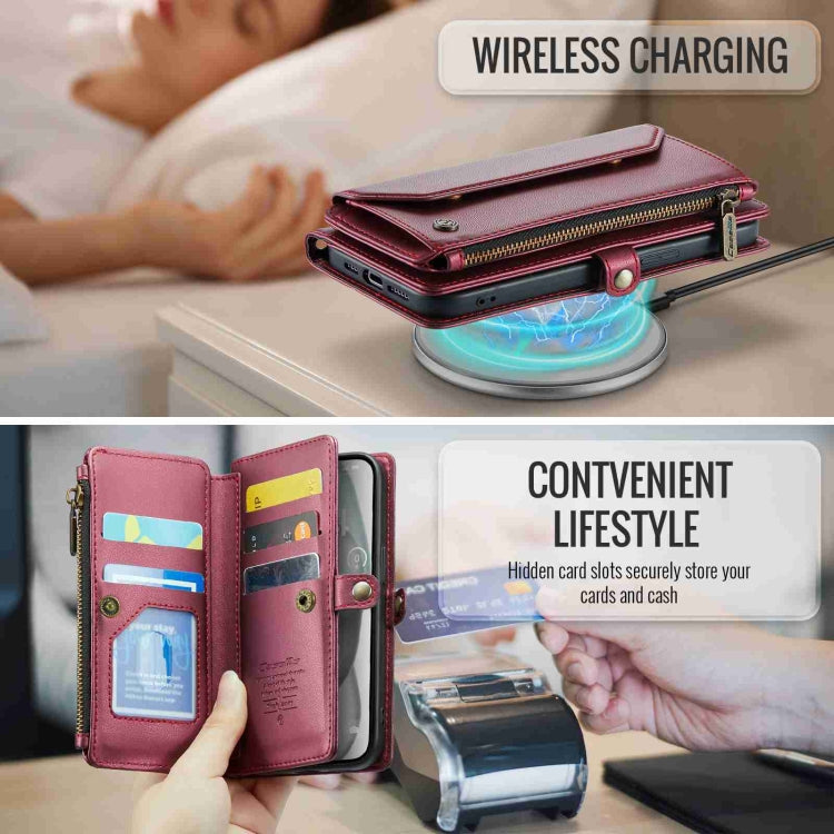 For iPhone 15 CaseMe C36 Card Slots Zipper Wallet RFID Anti-theft Leather Phone Case(Wine Red) by CaseMe