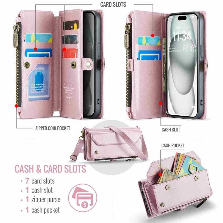 For iPhone 15 CaseMe C36 Card Slots Zipper Wallet RFID Anti-theft Leather Phone Case(Pink) by CaseMe