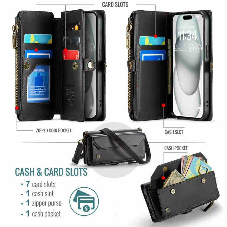 For iPhone 15 Plus CaseMe C36 Card Slots Zipper Wallet RFID Anti-theft Leather Phone Case(Black) by CaseMe
