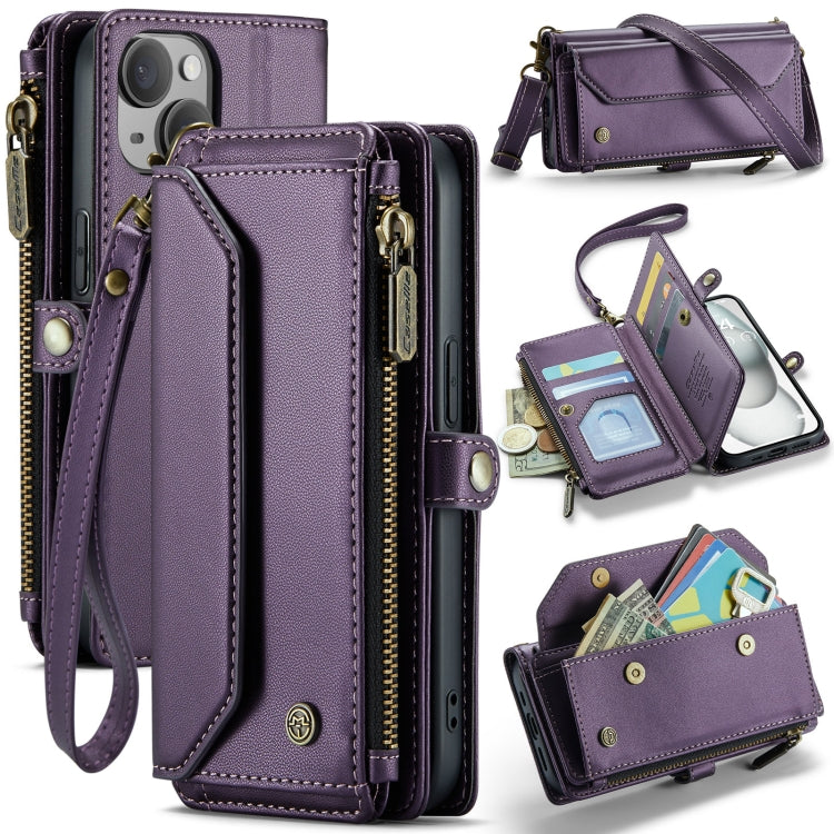 For iPhone 15 Plus CaseMe C36 Card Slots Zipper Wallet RFID Anti-theft Leather Phone Case(Purple) by CaseMe