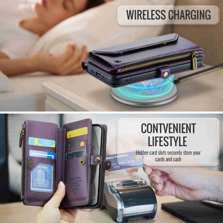 For iPhone 15 Plus CaseMe C36 Card Slots Zipper Wallet RFID Anti-theft Leather Phone Case(Purple) by CaseMe