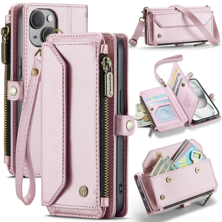 For iPhone 15 Plus CaseMe C36 Card Slots Zipper Wallet RFID Anti-theft Leather Phone Case(Pink) by CaseMe