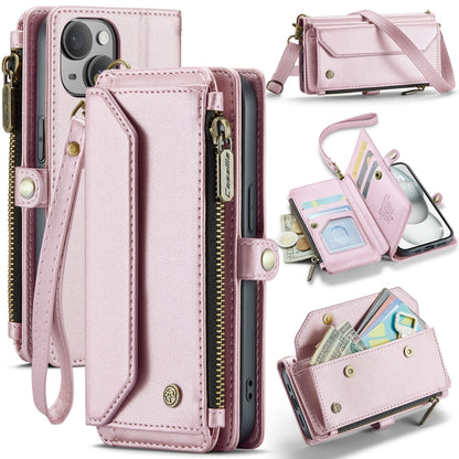 For iPhone 15 Plus CaseMe C36 Card Slots Zipper Wallet RFID Anti-theft Leather Phone Case(Pink) by CaseMe