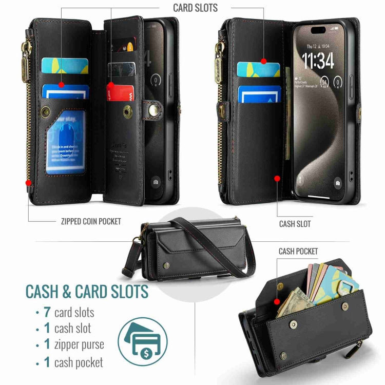 For iPhone 15 Pro CaseMe C36 Card Slots Zipper Wallet RFID Anti-theft Leather Phone Case(Black) by CaseMe