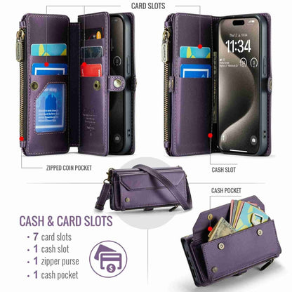 For iPhone 15 Pro CaseMe C36 Card Slots Zipper Wallet RFID Anti-theft Leather Phone Case(Purple) by CaseMe