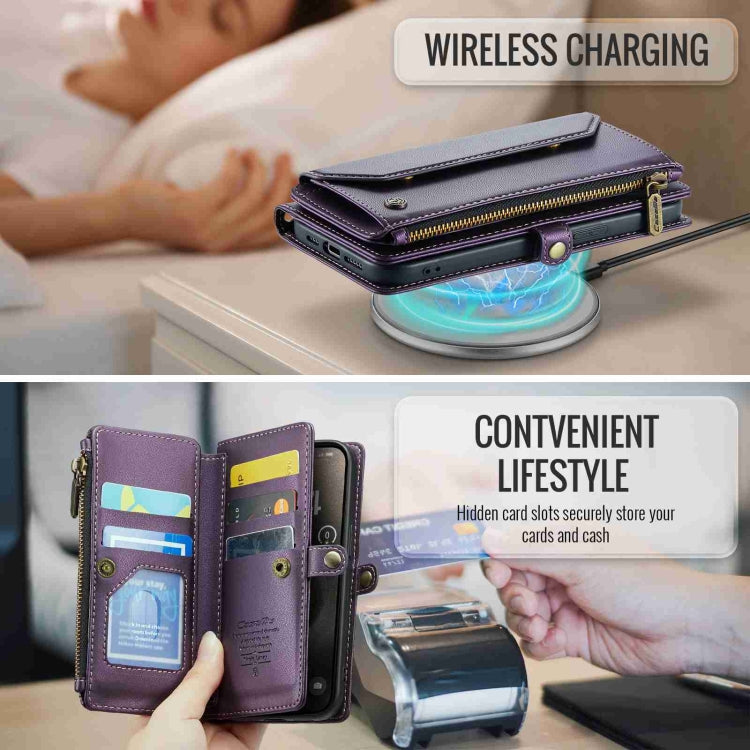 For iPhone 15 Pro CaseMe C36 Card Slots Zipper Wallet RFID Anti-theft Leather Phone Case(Purple) by CaseMe