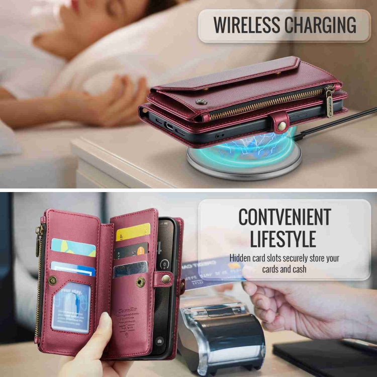 For iPhone 15 Pro CaseMe C36 Card Slots Zipper Wallet RFID Anti-theft Leather Phone Case(Wine Red) by CaseMe