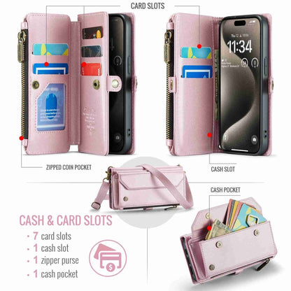 For iPhone 15 Pro CaseMe C36 Card Slots Zipper Wallet RFID Anti-theft Leather Phone Case(Pink) by CaseMe