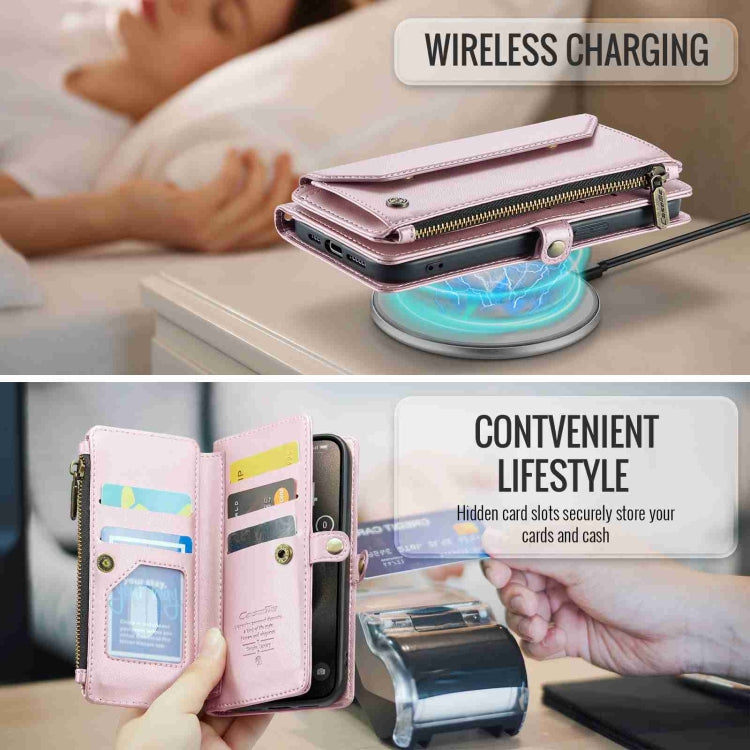 For iPhone 15 Pro CaseMe C36 Card Slots Zipper Wallet RFID Anti-theft Leather Phone Case(Pink) by CaseMe